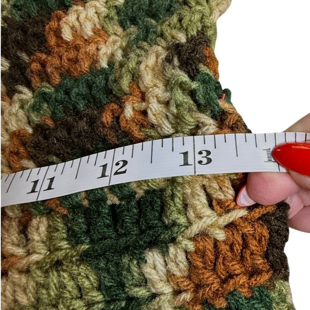 Handmade Crochet Maxi Dress Green Brown Scalloped Boho Festival Fall XS - Picture 4 of 6